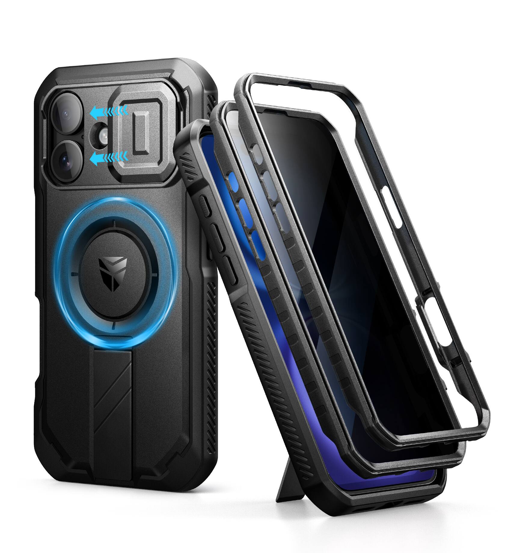 Front. dexnor - Case for iPhone 16 Compatible with MagSafe Rugged Bumper Case Heavy-Duty Magnetic Protective Cover 6.1 Inch - Privacy Black.