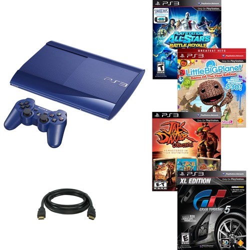  Sony - PlayStation 3 250GB Gran Turismo 5XL,Jak &amp; Daxter HD Col,Little Big Planet,All-Stars Battle Royale - Azurite Blue