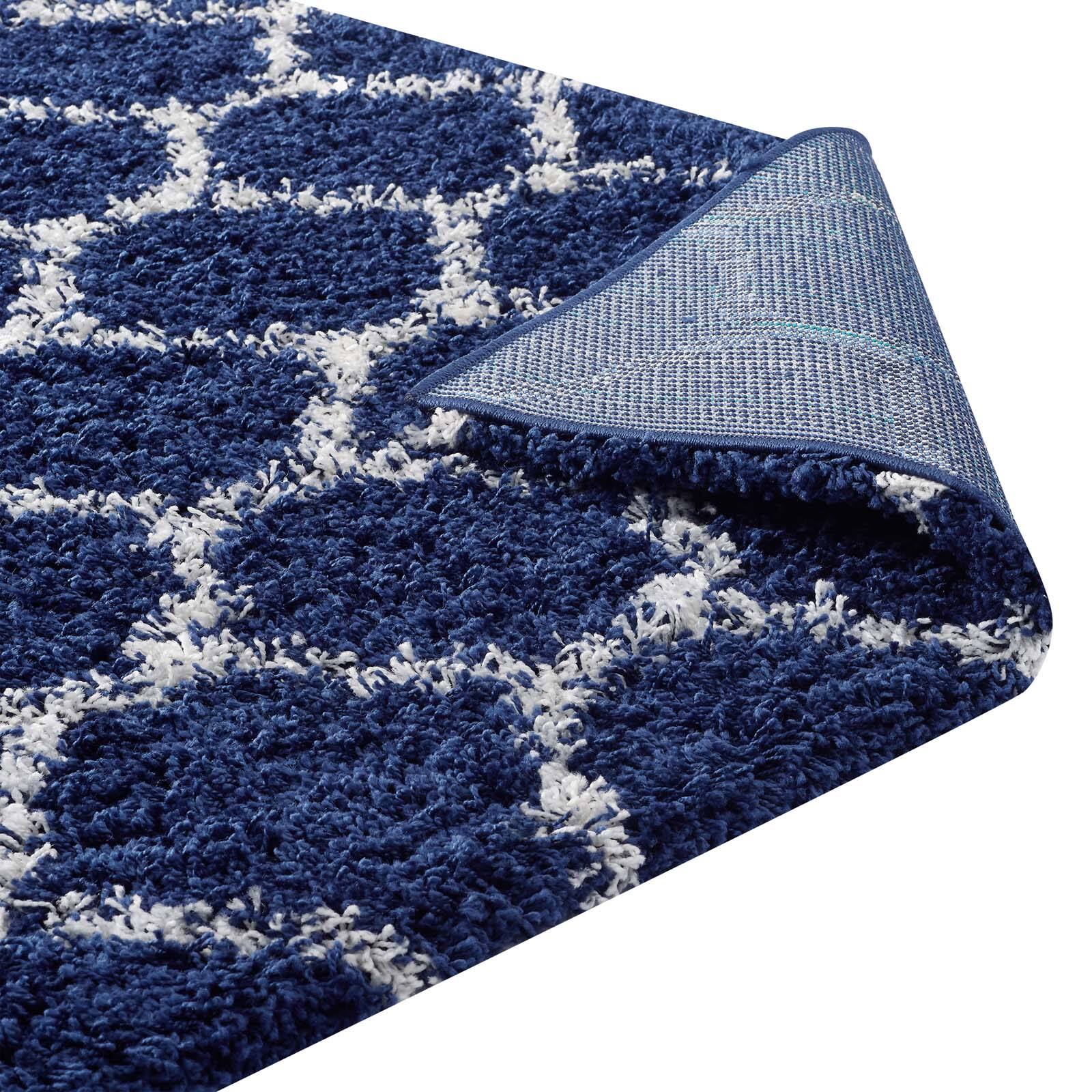 Alt View 3. Modway - Solvea Moroccan Trellis Shag Area Rug - Navy and Ivory.