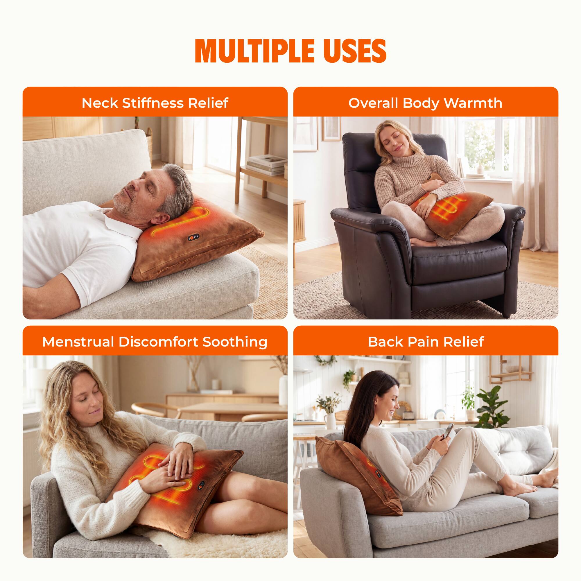 MULTIPLE USES

- Neck Stiffness Relief
- Overall Body Warmth
- Menstrual Discomfort Soothing
- Back Pain Relief