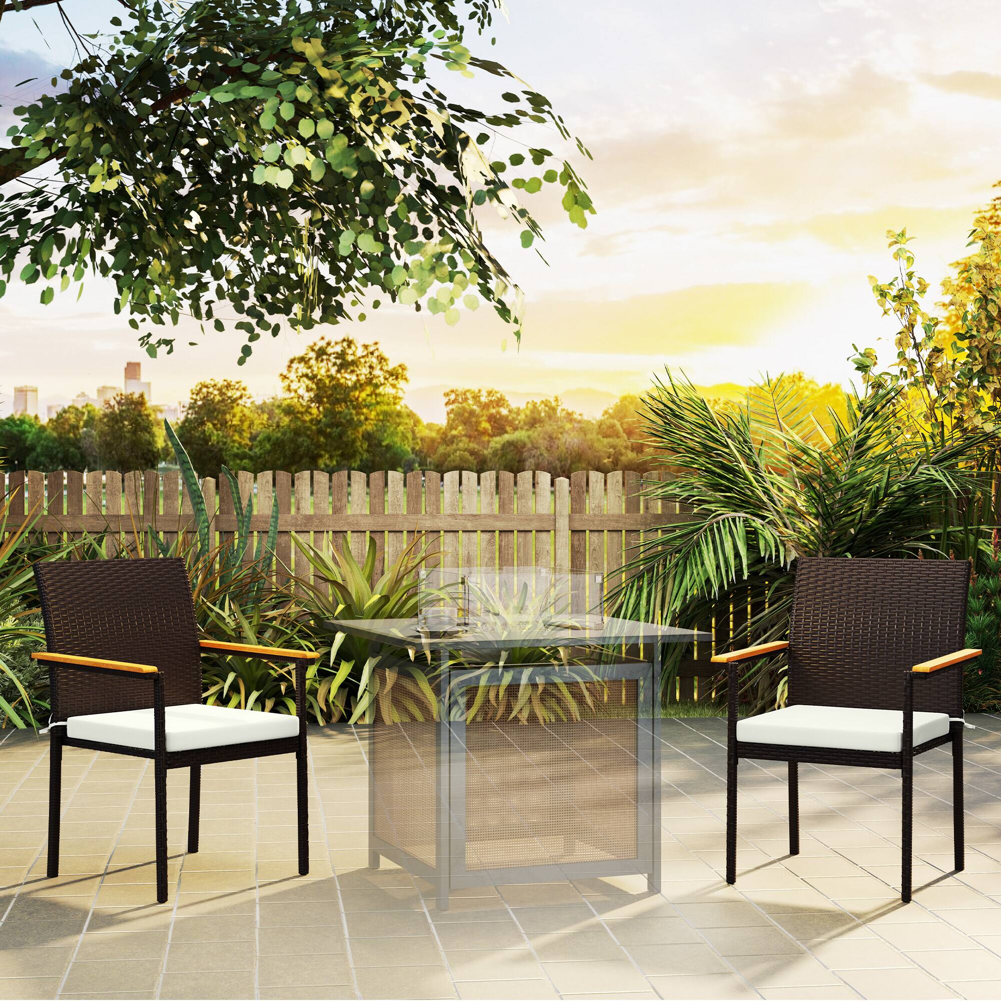 Alt View 1. Outsunny - Patio Wicker Dining Chair Set of 2 with Cushions, Backrest, Armrests for Deck, Garden - Cream White.