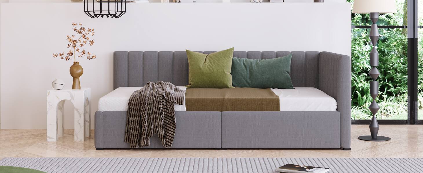 Alt View 4. Tiramisubest - Upholstered Daybed with 2 Storage Drawers Twin Size Sofa Bed Frame No Box Spring Needed, Linen Fabric (Gray) - Gray.