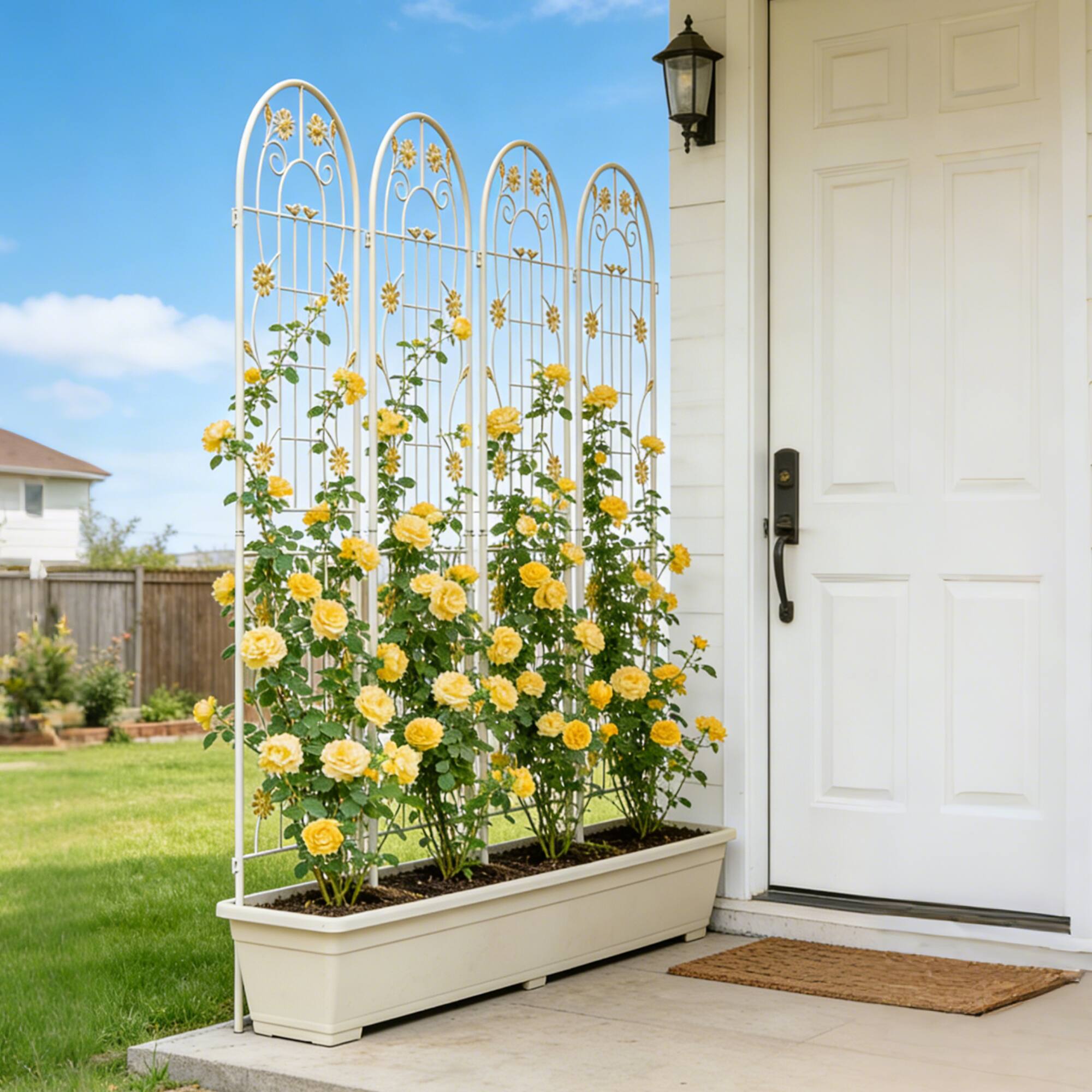 Alt View 2. Loheer - 4 Pack Metal Garden Trellis for Climbing Plants Rustproof Outdoor Flower Support - Cream White.