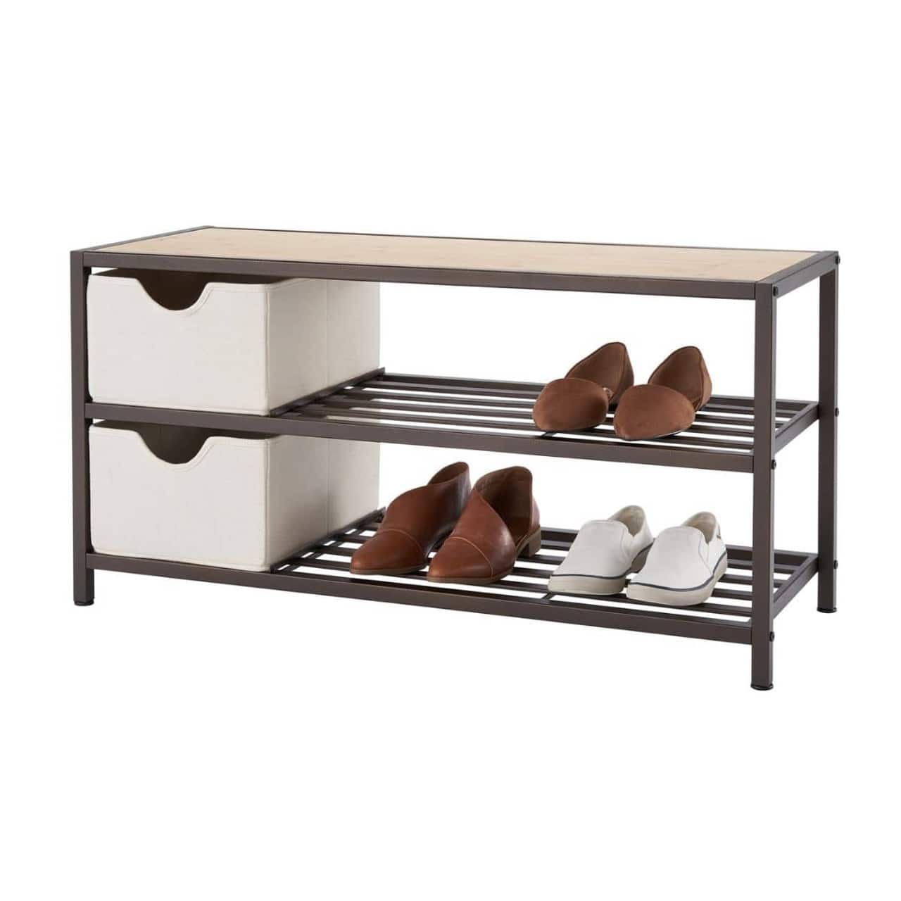 Front. TRINITY - 3-Tier Shoe Bench w/ Baskets Bronze Anthracite - Bronze Anthracite®.
