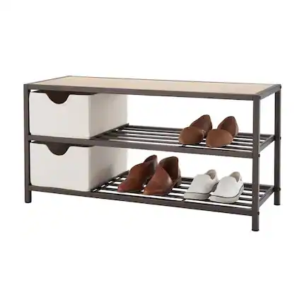 Front. TRINITY - 3-Tier Shoe Bench w/ Baskets Bronze Anthracite - Bronze Anthracite®.