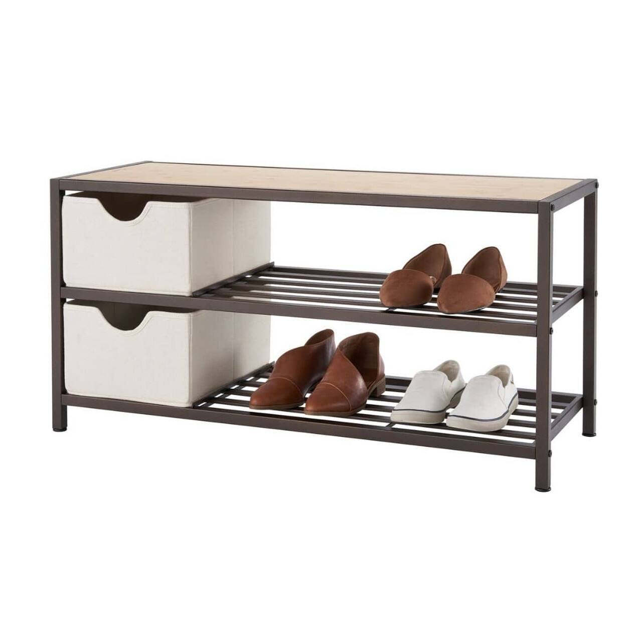 TRINITY - 3-Tier Shoe Bench w/ Baskets Bronze Anthracite - Bronze Anthracite®