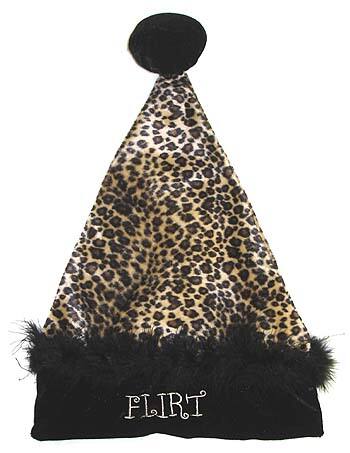 Front. Santa's Best - Black and Yellow Leopard Santa Unisex Adult Christmas Hat Costume Accessory - Large - Black.