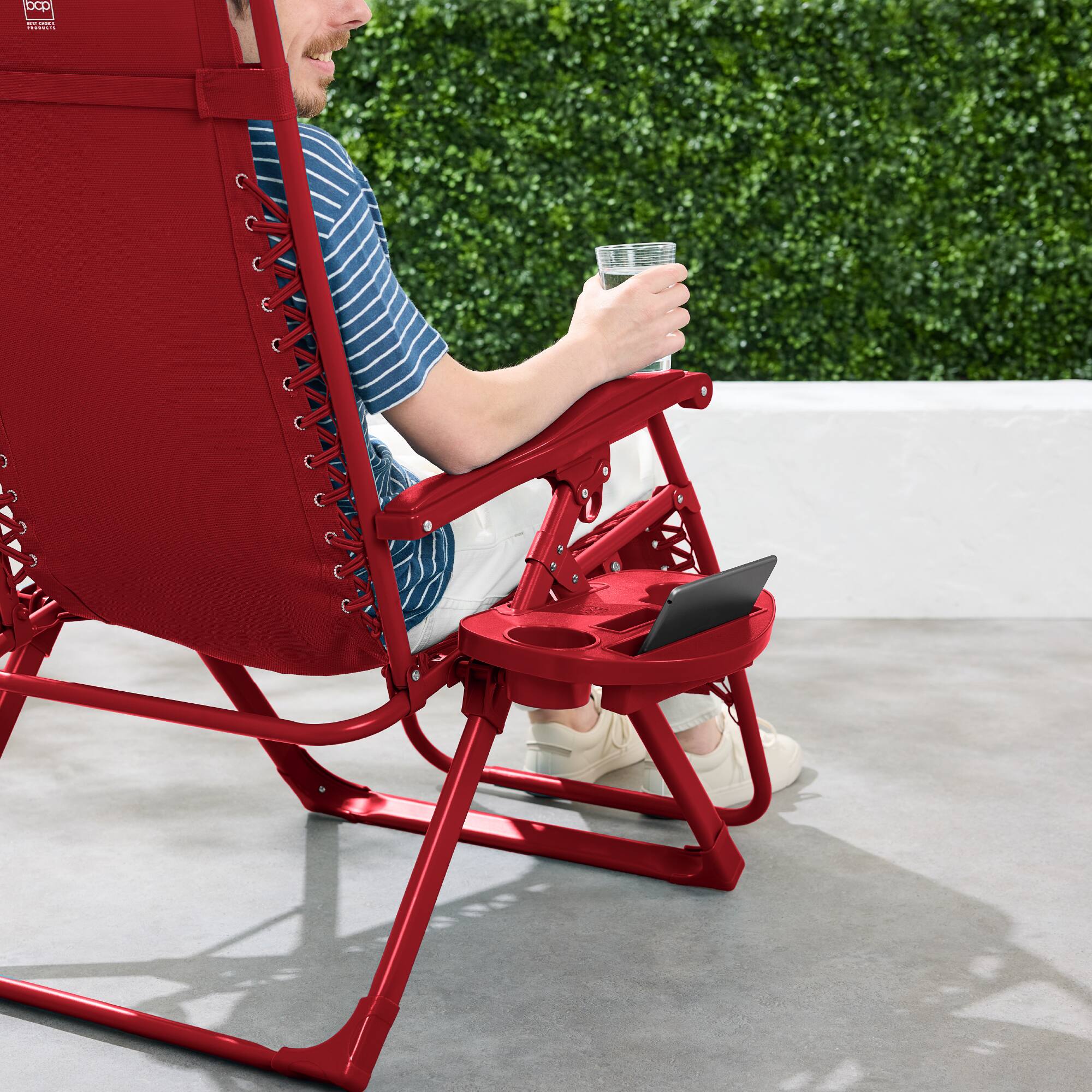 Alt View 3. Best Choice Products - Best Choice Products Monochromatic Zero Gravity Chair, Folding Patio Recliner w/Side Tray, Headrest - Ruby - Ruby.