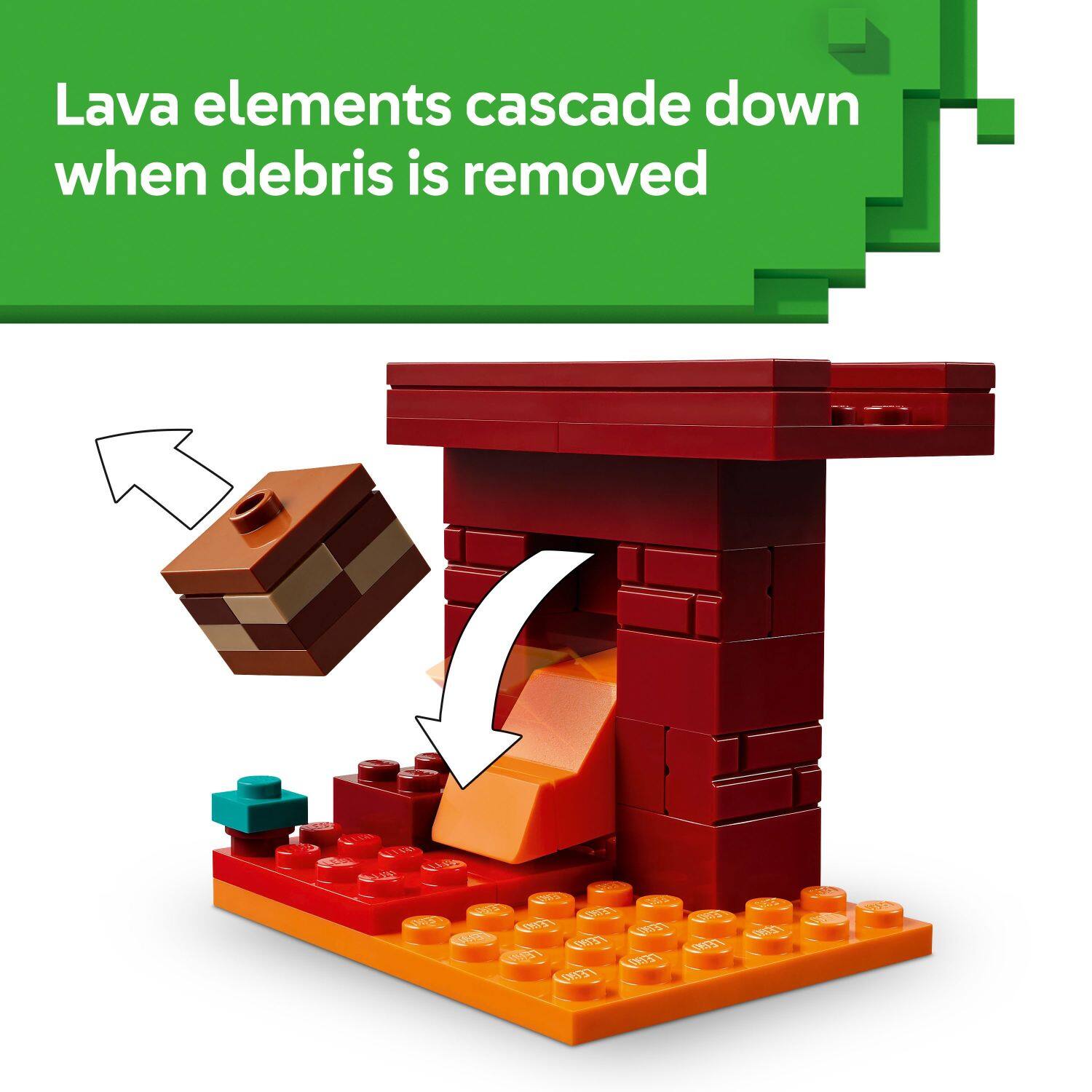 Lava elements cascade down when debris is removed.