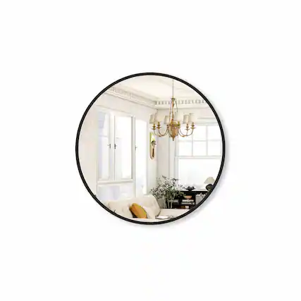 Front. AOITUN - Black Round Wall Mirror 30 Inch for Modern Bathrooms - Perfect Circle Mirror for Daily Use and Style Enhancement.