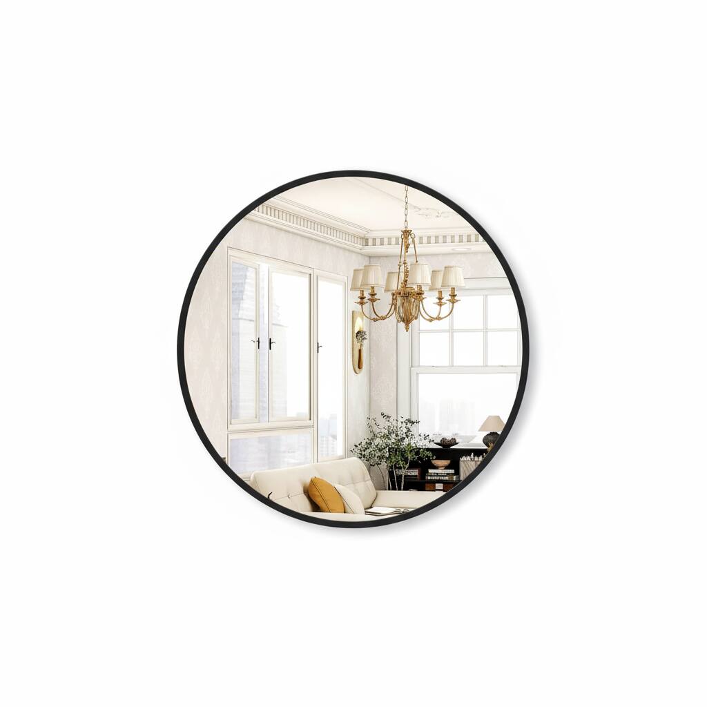 Front. AOITUN - Black Round Wall Mirror 30 Inch for Modern Bathrooms - Perfect Circle Mirror for Daily Use and Style Enhancement.