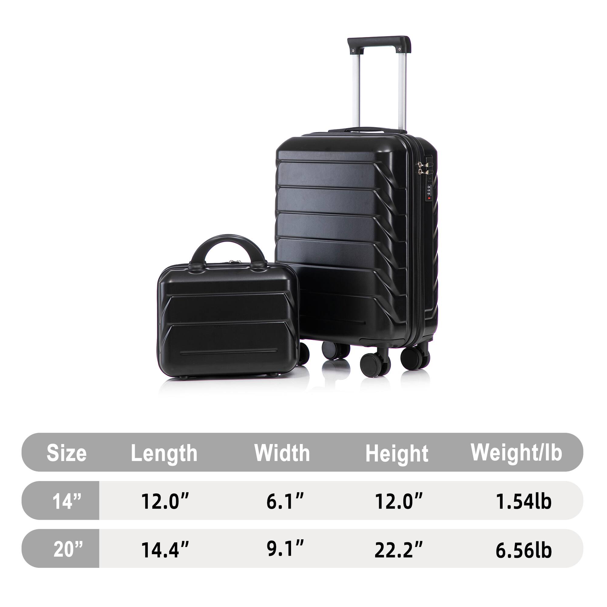 Size | Length | Width | Height | Weight/lb  
14" | 12.0" | 6.1" | 12.0" | 1.54lb  
20" | 14.4" | 9.1" | 22.2" | 6.56lb