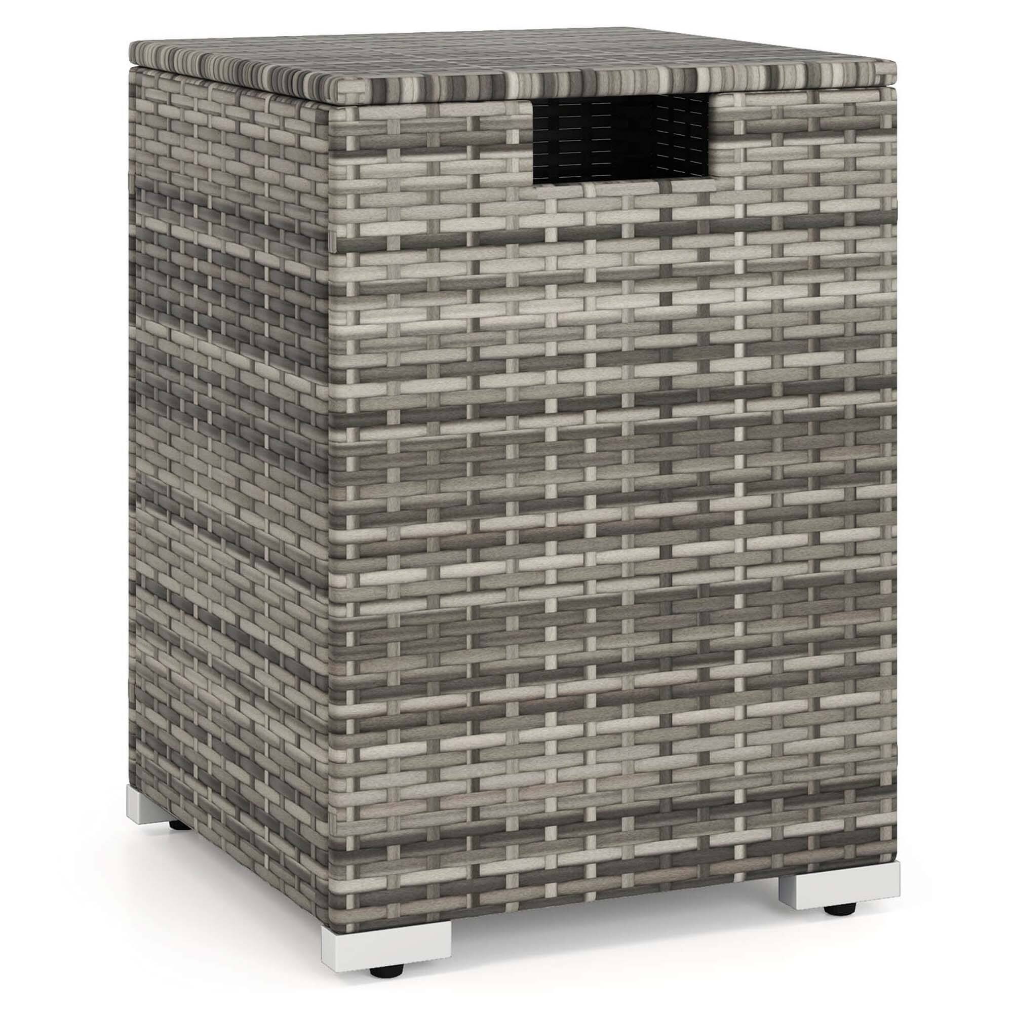 Front. Costway - Costway 16" Rattan Propane Tank Cover Hideaway Side Table 20 lbs Propane Gas Holder Gray - Gray.