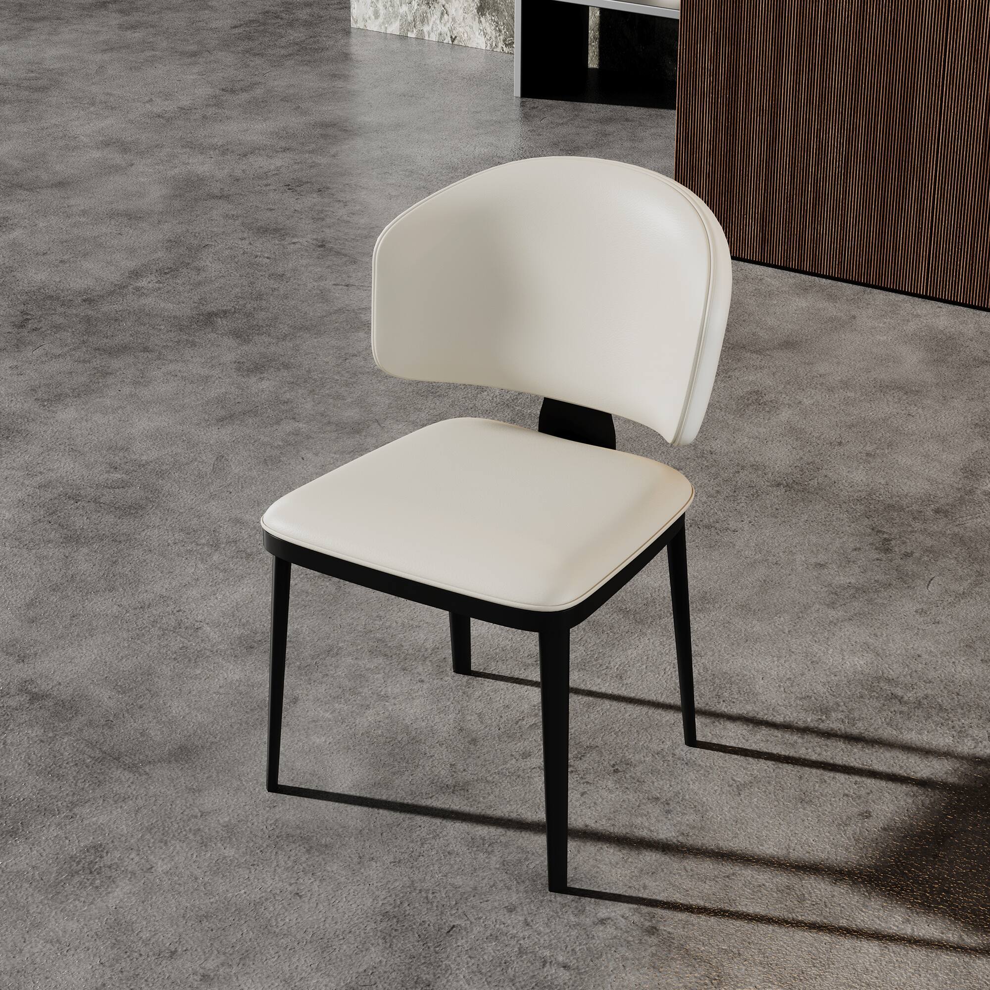 Angle. luck idea - Dining Chairs Set of 2 Leather Upholstery Metal Stand - Off-white.