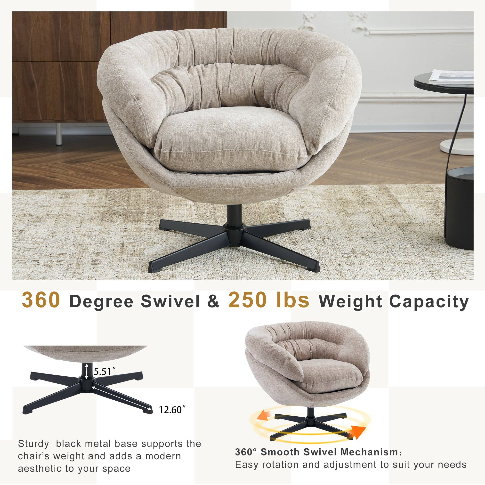360 Degree Swivel & 250 lbs Weight Capacity

5.51" 12.60"

Sturdy black metal base supports the chair's weight and adds a modern aesthetic to your space

360° Smooth Swivel Mechanism: Easy rotation and adjustment to suit your needs