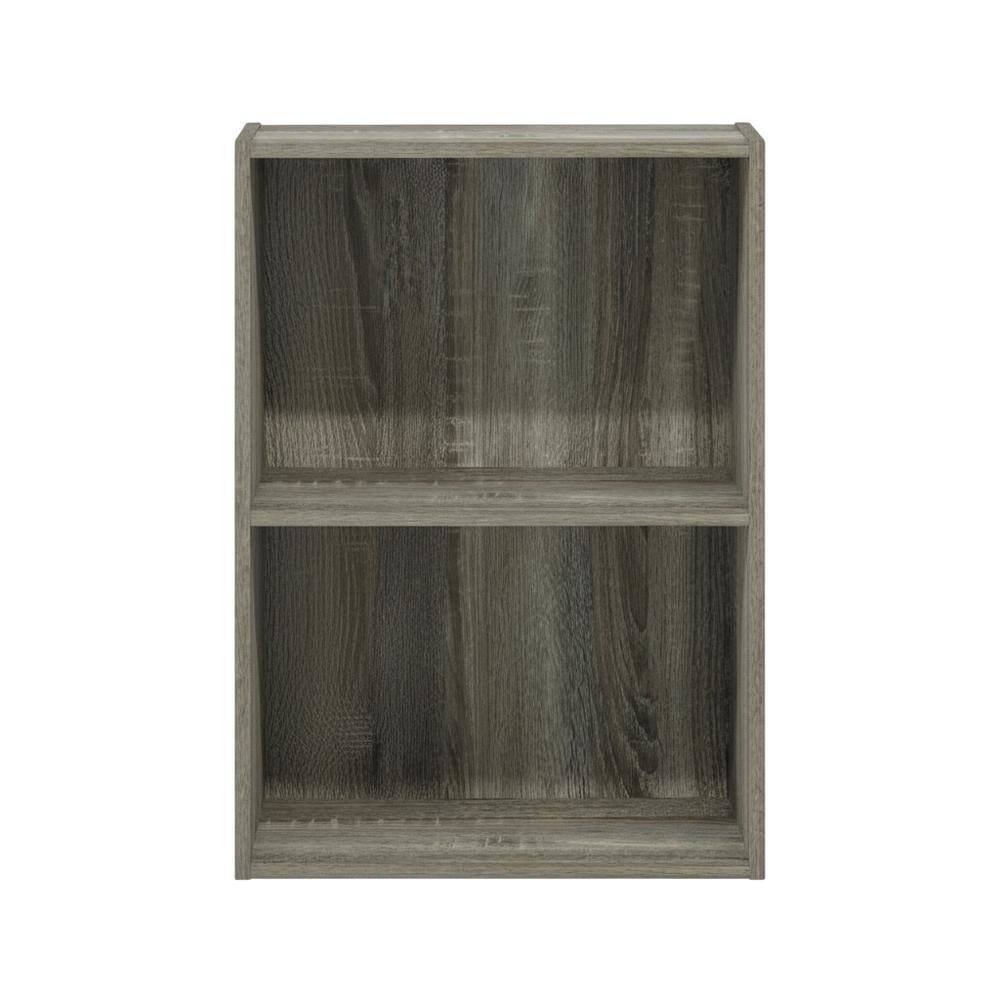Back. FurniFact - French Oak 2-Tier Open Shelf Bookcase with Modern Design and Wood Build - French Oak.