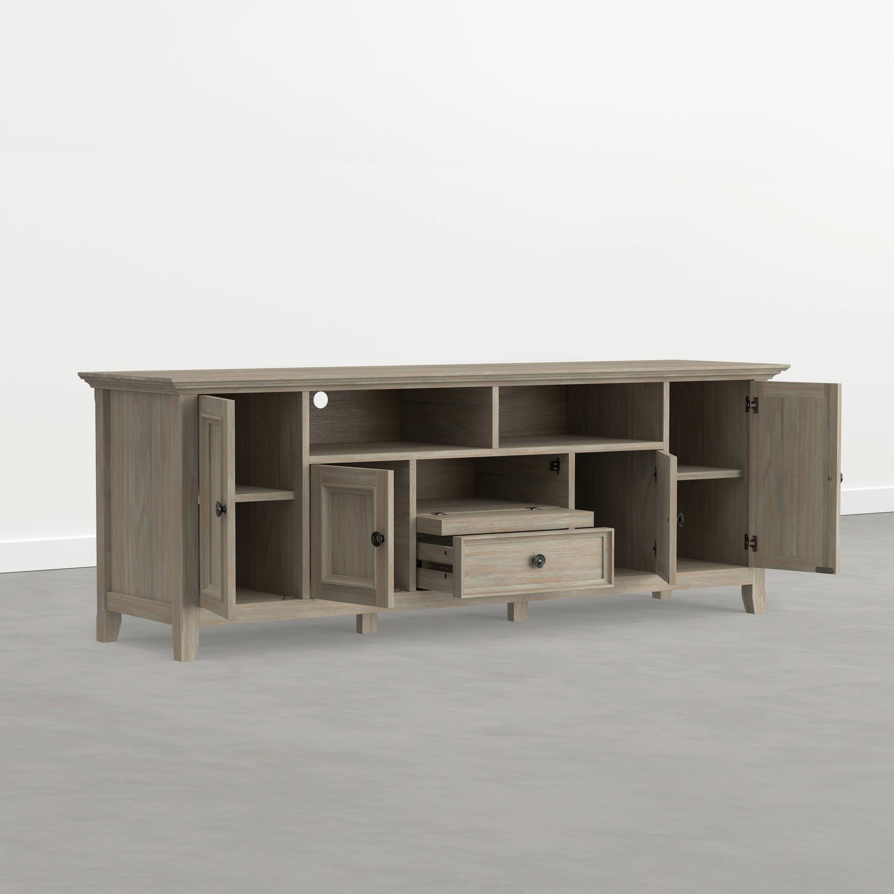 Back. Simpli Home - Amherst 72 inch Wide Solid Wood TV Stand, Distressed Aqua Grey - Distressed Aqua Grey.