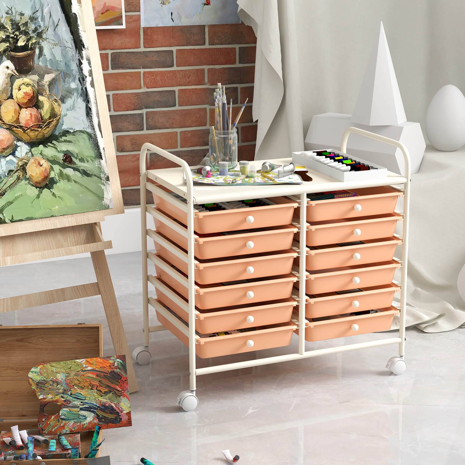 Alt View 5. Costway - Costway 12 Drawers Rolling Cart Storage Scrapbook Paper Studio Organizer Bins - Light Pink.