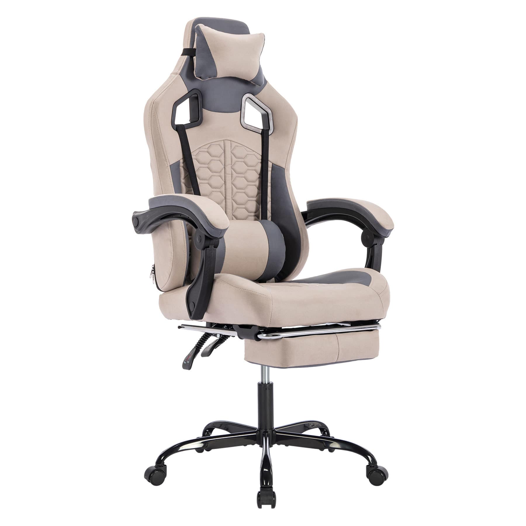 Spaco - Ergonomic Gaming Chair, Massage, Footrest, Adjustable Headrest Lumbar and Height, PVC Leather, 300LBS - Gray