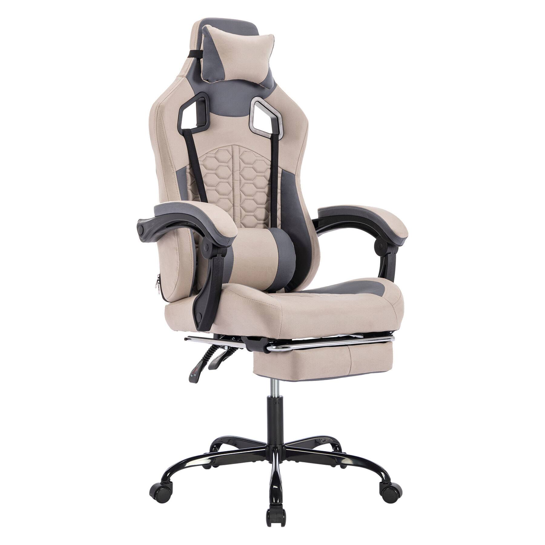 Front. Spaco - Ergonomic Gaming Chair, Massage, Footrest, Adjustable Headrest Lumbar and Height, PVC Leather, 300LBS - Grey.