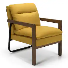 Costway - Modern Accent Armchair Lounge Chair w/ Rubber Wood Legs & Steel Bracket - Yellow