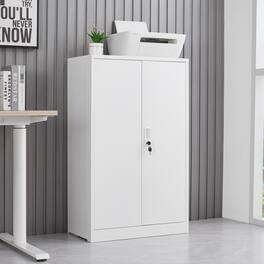 ALEXOUN - Simplistic Folding Storage Cabinet with Lock, Adjustable Shelves - Easy Assembly, for Home Office School Garage - White
