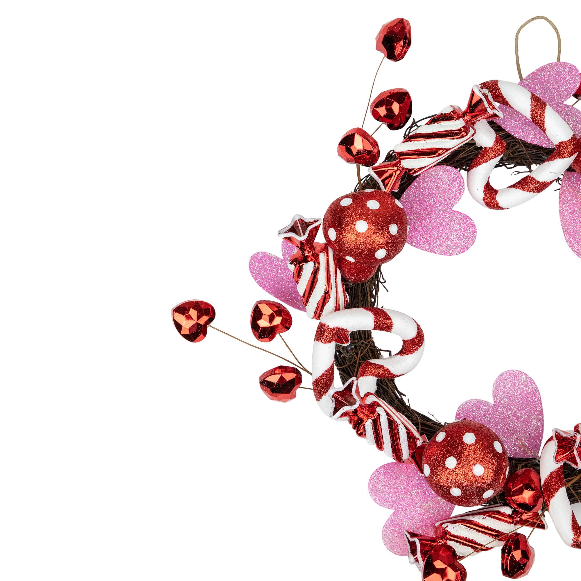 Alt View 4. Northlight - Candies and Hearts Valentine's Day Wreath - 16" - Red and White - Red.
