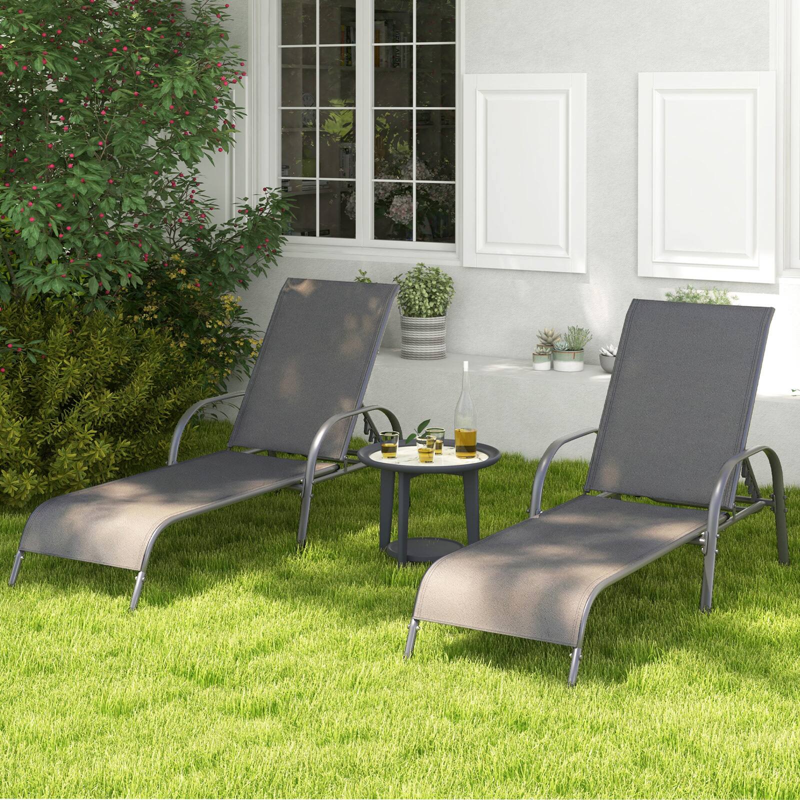 Alt View 1. Costway - Costway 2PCS Patio Lounge Chair Chaise with Adjustable Reclining Armrest - Gray.