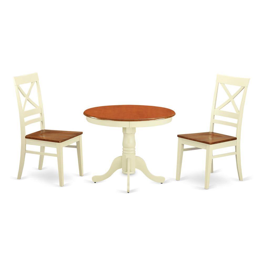 Front. East West Furniture - 3 PC Kitchen nook Dining set for 2-Kitchen dinette Table and 2 Dining Chairs - Buttermilk & Cherry.