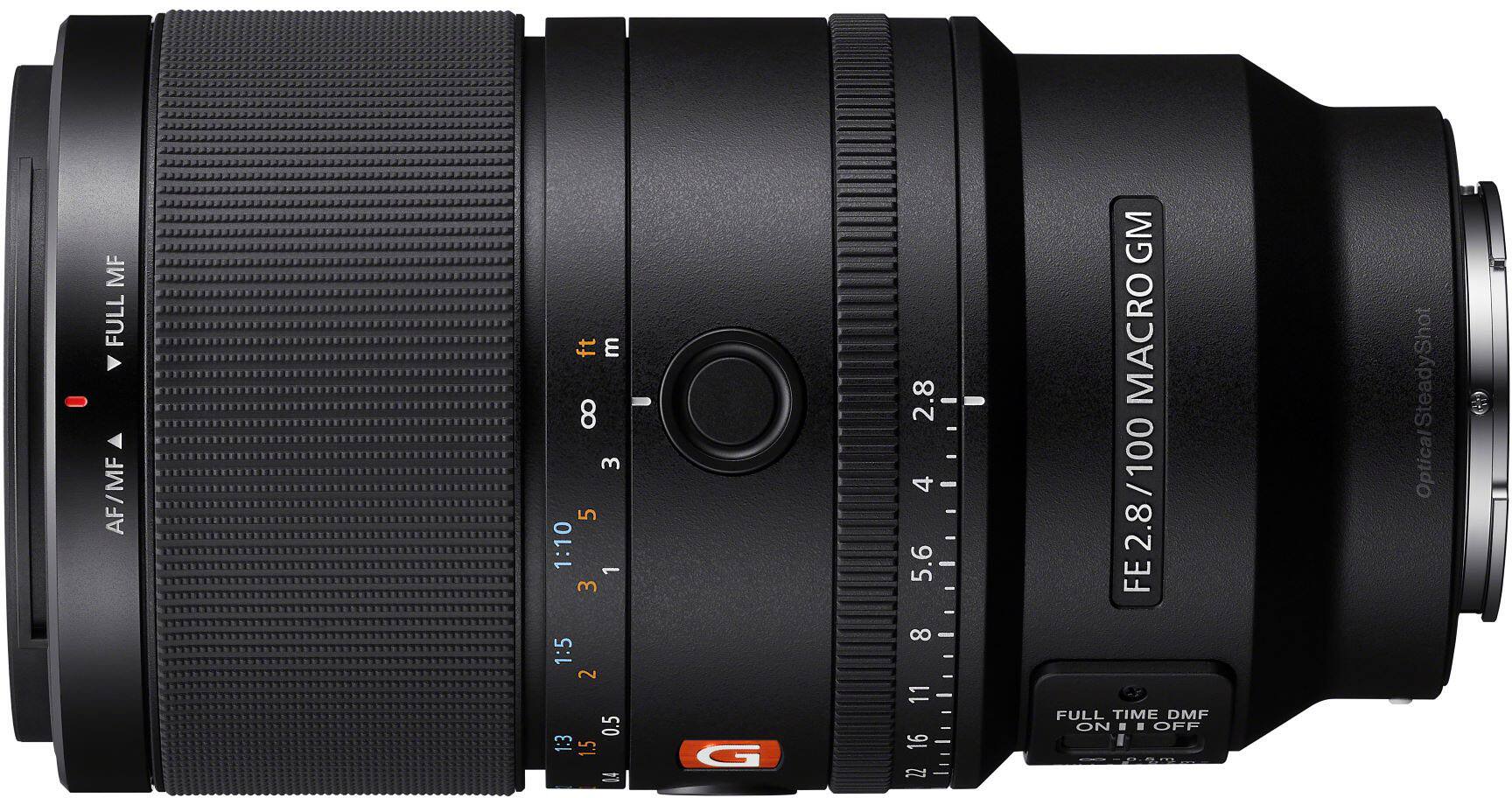 - AF/MF FULL AF/MF
- 8 3 5 1:10 1 3 1:5 2 0.5 1:3 1.5 L4 G 2.8
- 4 5.6 8 11 16 22
- FE 2.8/100 MACRO GM
- FULL TIME DMF ON/OFF
- Optical SteadyShot
