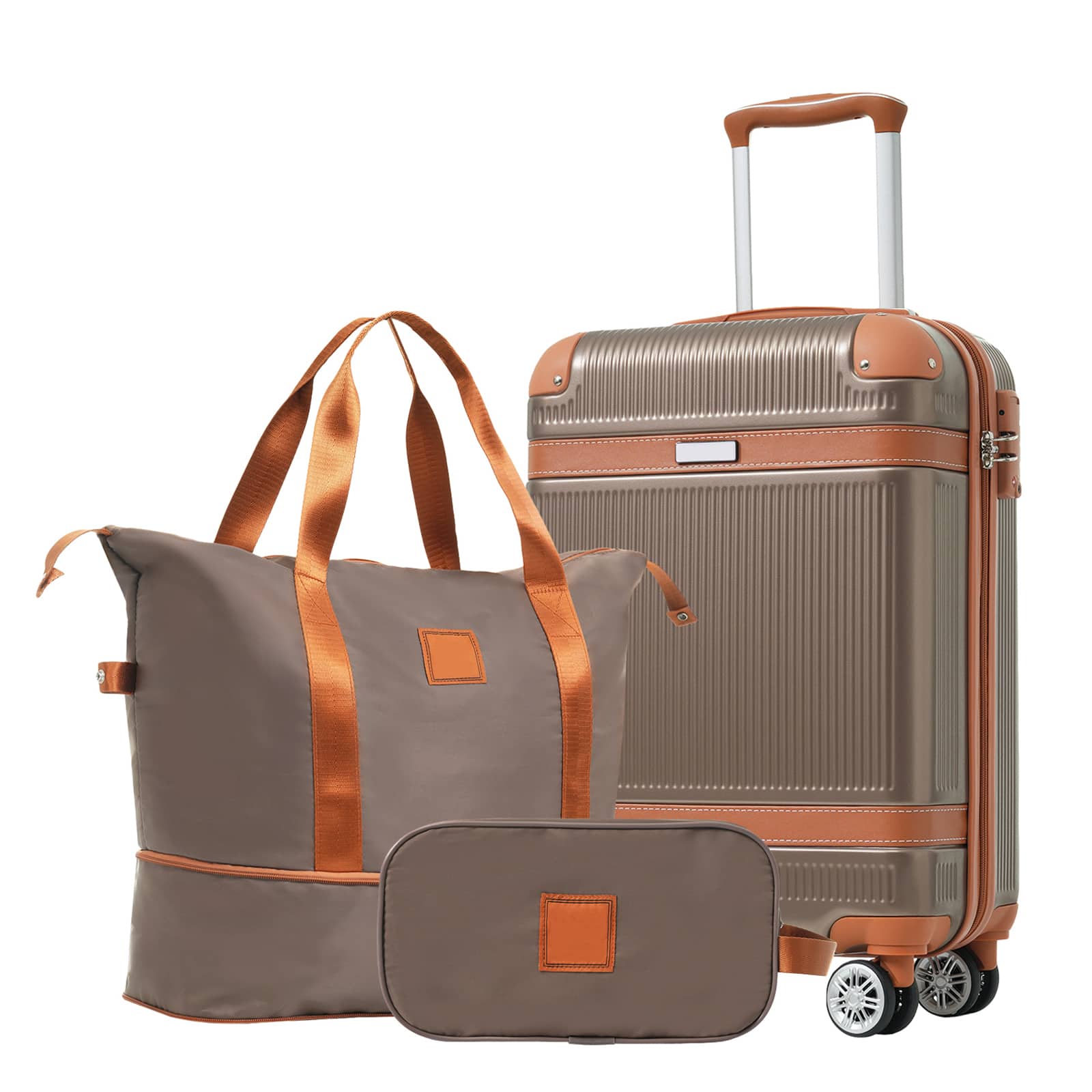 Front. Ecooso - 3-Piece Hardshell Luggage Set Carry-On Suitcase with Double Spinner Wheels TSA Lock for Men & Women 20-Inch - Coppery.