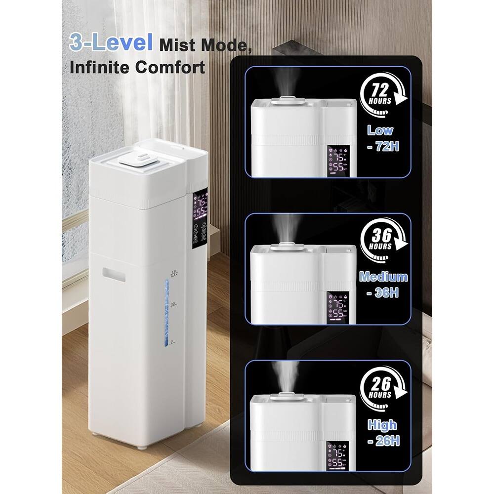 3-Level Mist Mode, Infinite Comfort

- Low - 72H
- Medium - 36H
- High - 26H