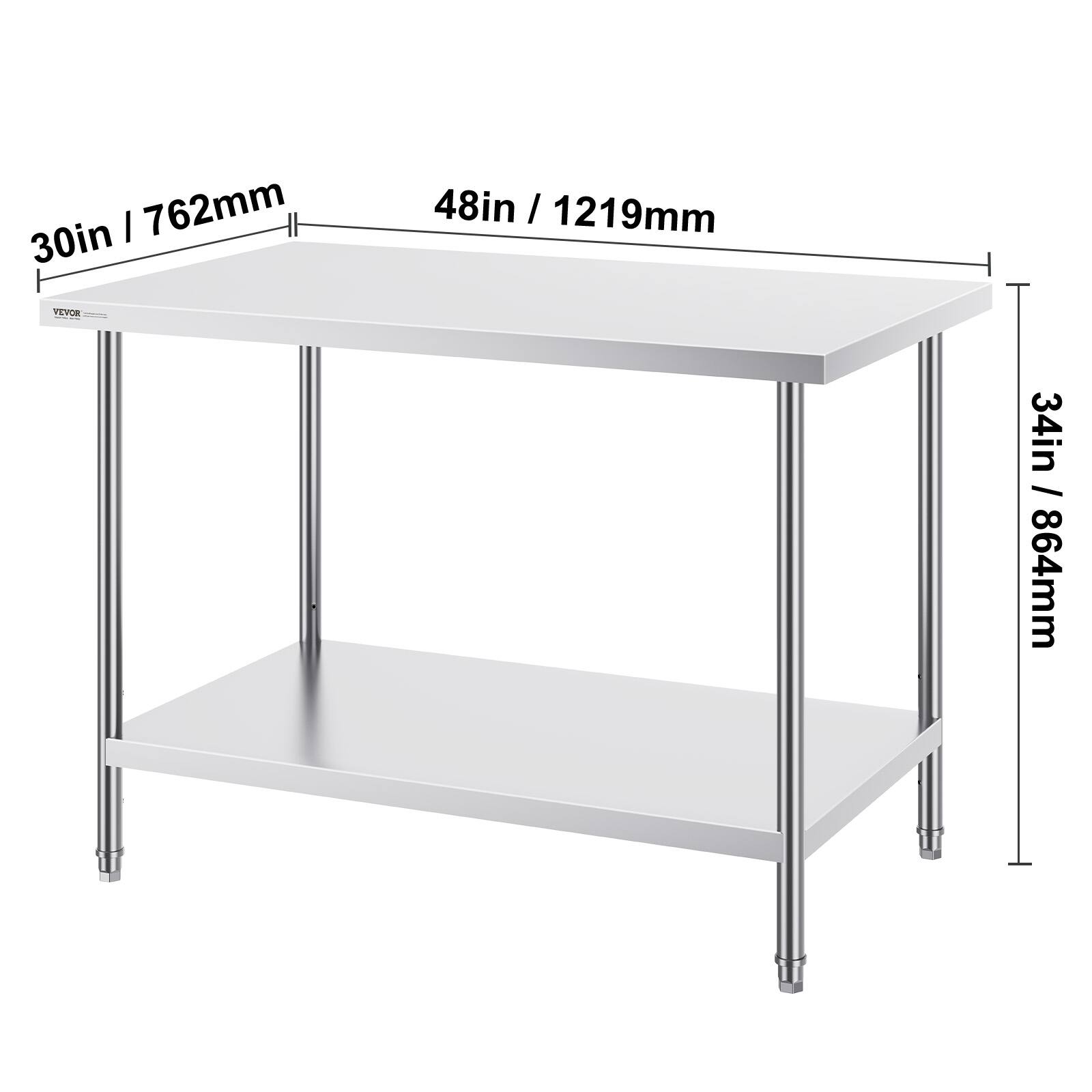30in / 762mm  
48in / 1219mm  
34in / 864mm