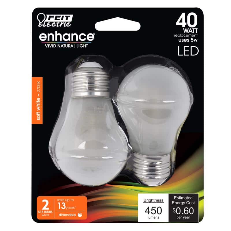 FEIT ELECTRIC - A15 E26 (Medium) LED Bulb Soft White 40 Watt Equivalence 2 pk