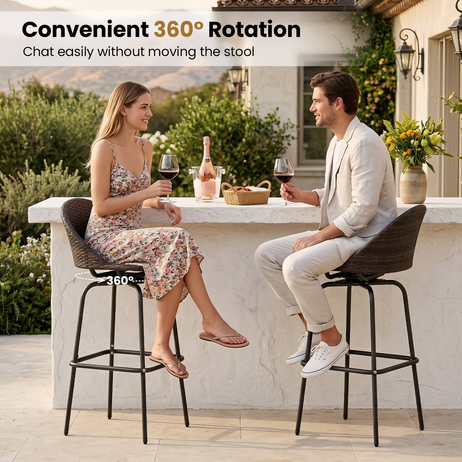 Convenient 360° Rotation  
Chat easily without moving the stool