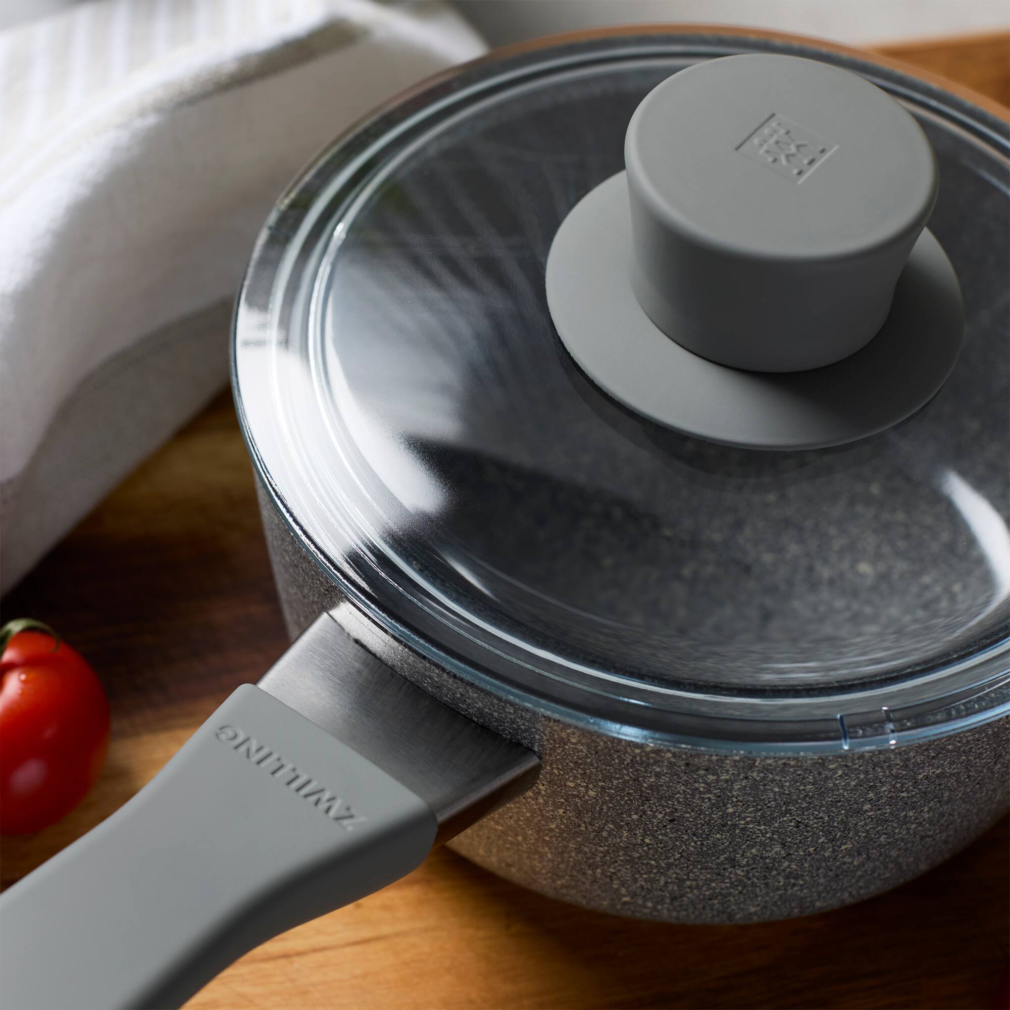 Alt View 5. ZWILLING - ZWILLING Parma Plus Ceramic 1.5-qt Aluminum Ceramic Nonstick Saucepan with Lid - Grey.