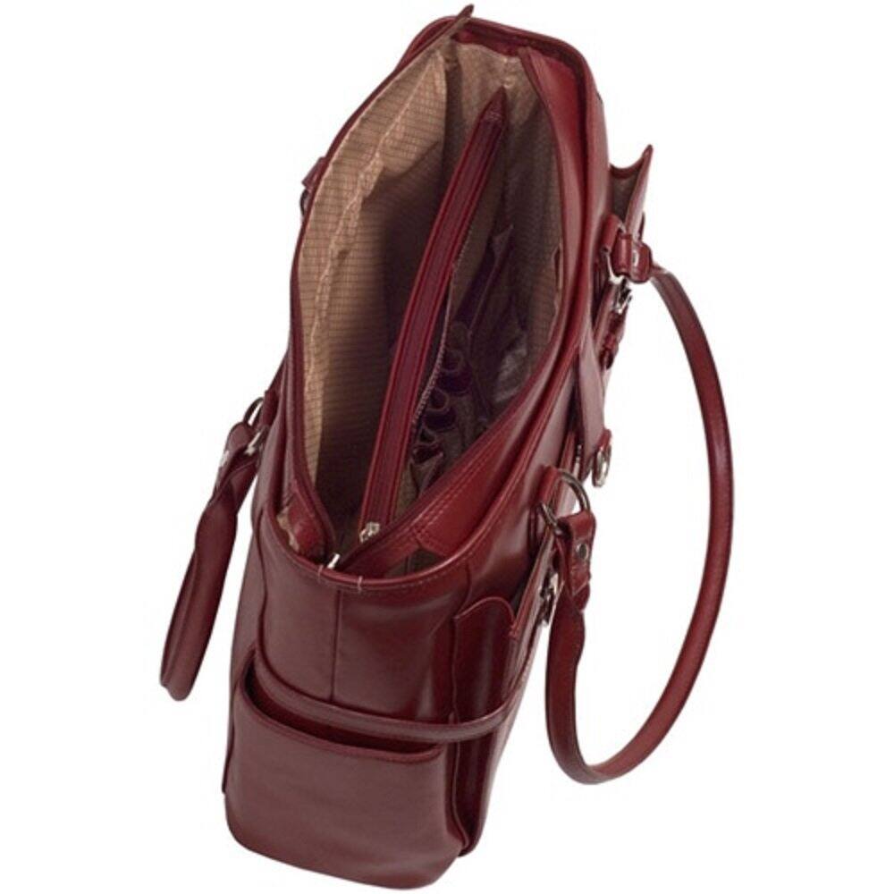 Alt View 2. BAZIC Products - Italian Leather Women's Briefcase 15.4-inch Laptop Compartment Interior Organizer Zipper Pocket Shoulder Strap - Brown.