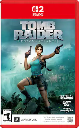 02 NINTENDO SWITCH TOMB RAIDER LEGACY OF ATLANTIS
TEEN T ESRB
CRYSTAL DYNAMICS FLYING WILD HOG amazon game studios
60 GB - Full game download via internet required. See back.
support.nintendo.com/switch2/gamekeycard - T (Teen 13+)