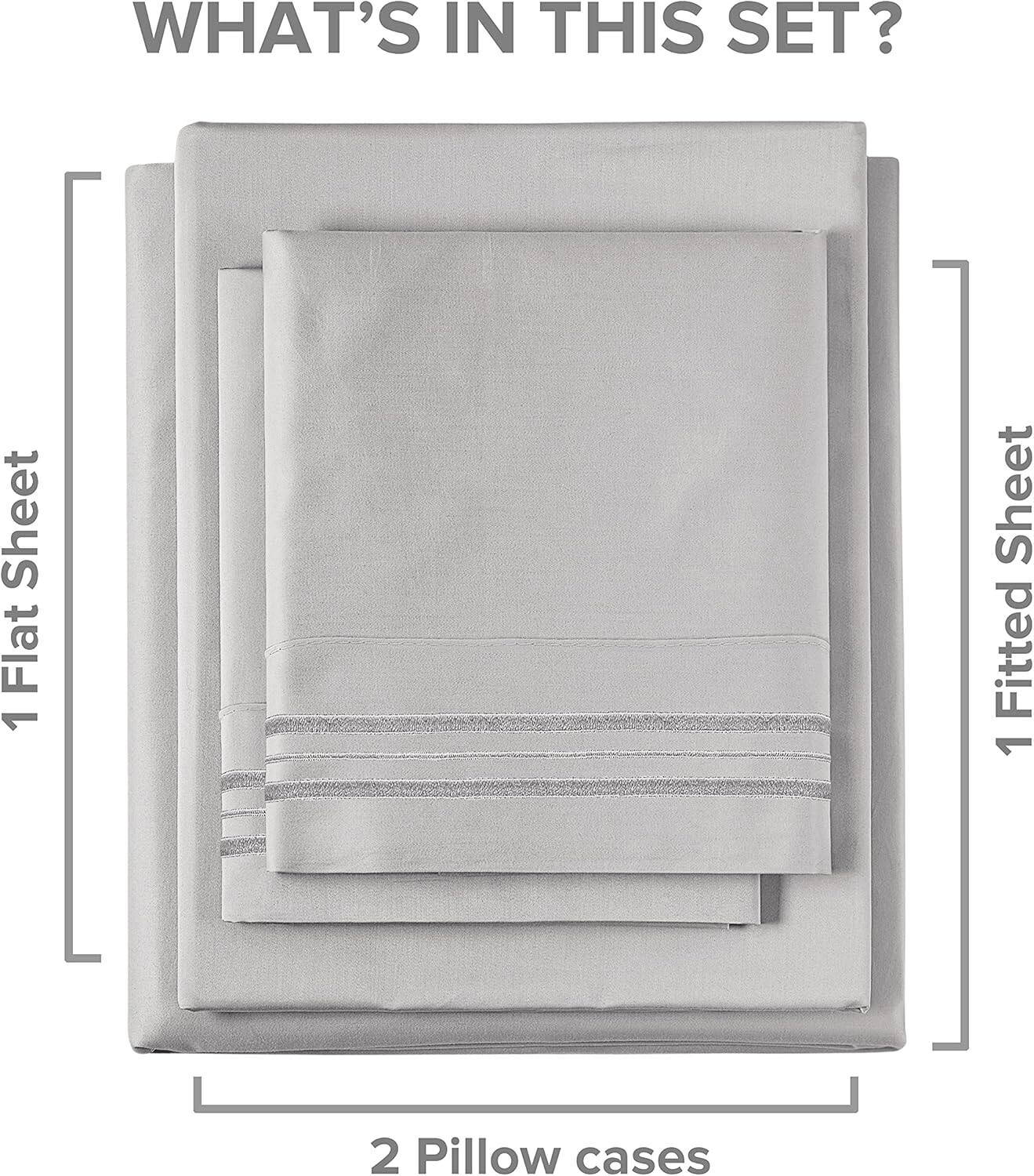 WHAT'S IN THIS SET?  
1 Flat Sheet  
1 Fitted Sheet  
2 Pillow cases