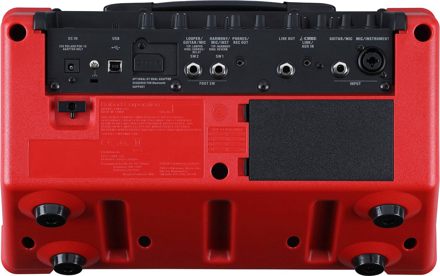 DC IN USE ROLAND PSB-1U ADAPTOR ONLY USB BES LOOPER/ HARMONY/ PHONES/ GUITAR/MIC MIC/INST REC OUT TIP LOOPER TIP: HARMONY RING: CHORUS/ RING: REVERB DELAY SW2 SW1 1 LINE OUT CUBE LINK/ AUX IN GUITAR/MIC MIC/INSTRUMENT OPTIONAL BT-DUAL ADAPTOR REQUIRED FOR Bluetooth SUPPORT FOOT SW INPUT

Roland Corporation

LOOPER/ GUITAR/MIC MIC/INST
TIP: LOOPER RING: CHORUS/ DELAY
SW1 SW2

HARMONY/ PHONES/ REC OUT
TIP: HARMONY RING: REVERB

LINE OUT CUBE LINK/ AUX IN

GUITAR/MIC MIC/INSTRUMENT

INPUT

DC IN
USB

BT-DUAL ADAPTOR
REQUIRED FOR Bluetooth SUPPORT

FOOT SW

Roland Corporation
Model: RC-202
Made in China
Type: RC-202
Power Supply: DC 9V
Power Consumption: 200mA
Frequency: 50/60Hz

For