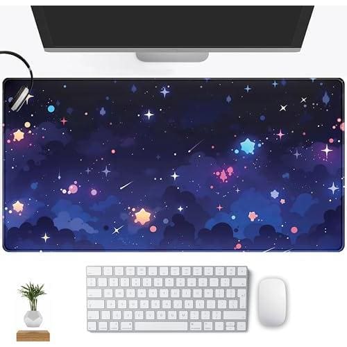 Earthley Blooms - Cute Sleeping Cats Desk Mat Matcha Green Pad Minimalist Boho Mouse Xxl Cream Tan Gaming Deskmat Large Fun - Romantic Starry Sky