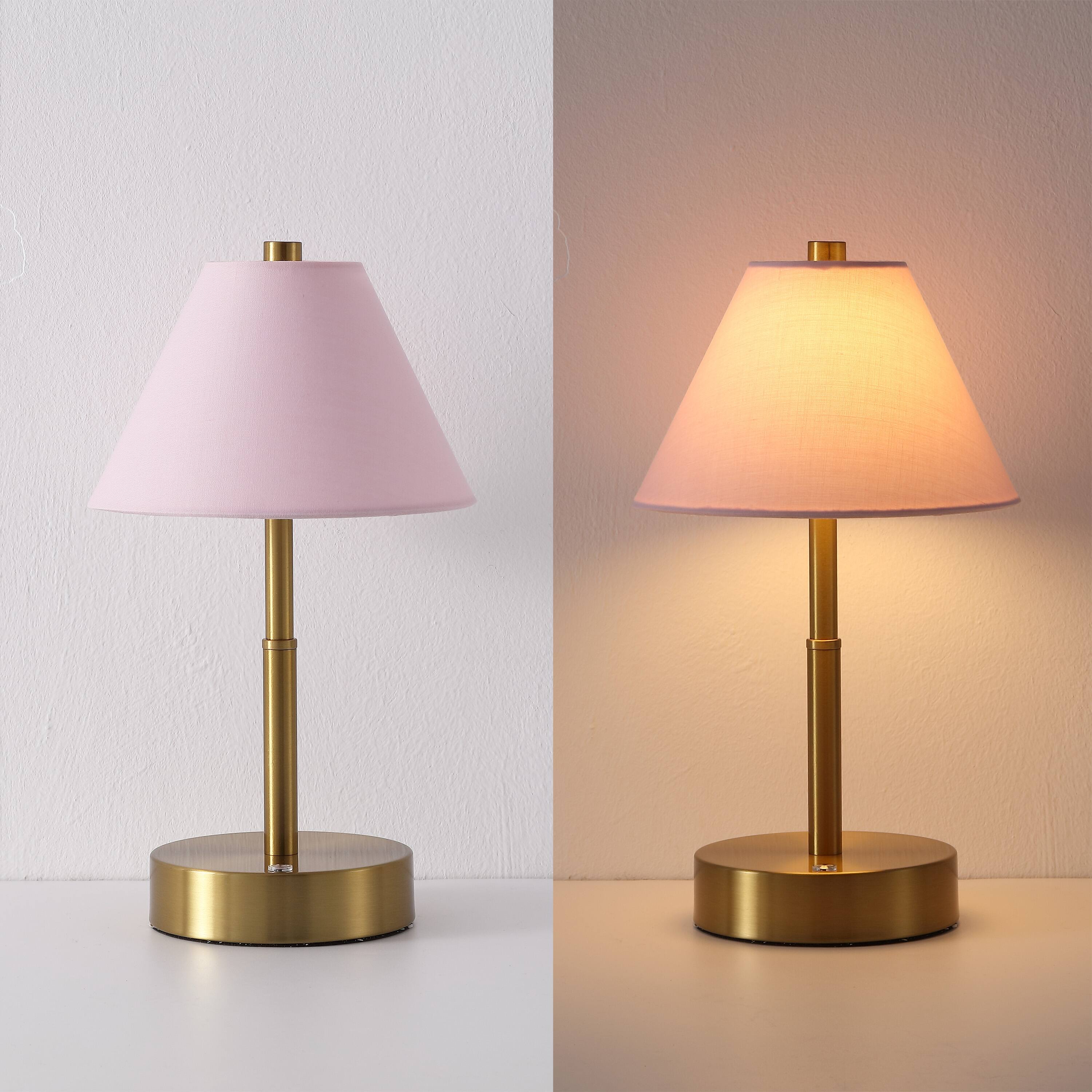 Alt View 5. Jonathan Y - Cordelia 11.13" Metal Candlestick Rechargeable Table Lamp Set of 2 Brass Gold with Pink Shade and Touch Sensor Dimmer - Brass Gold.