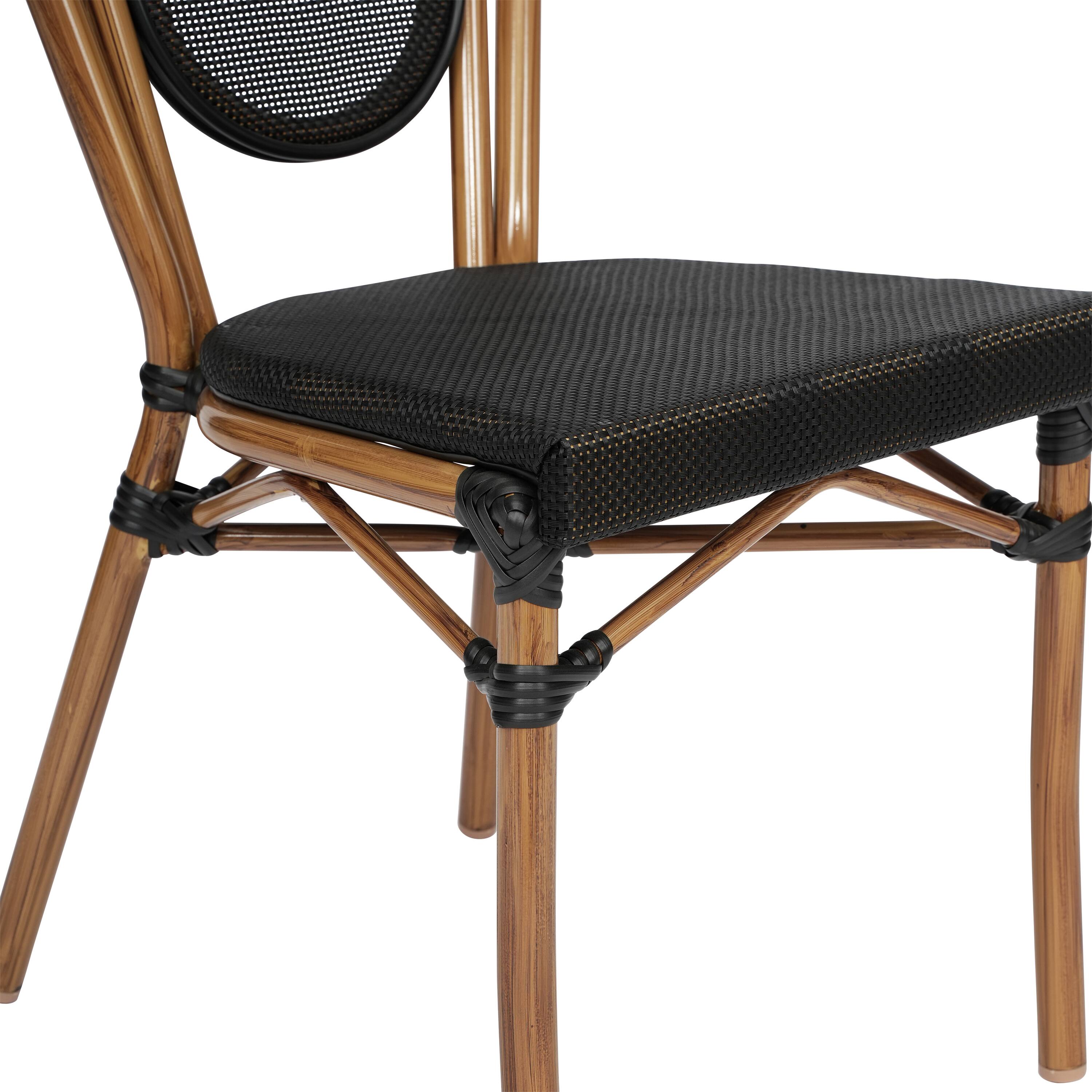 Alt View 10. Emma + Oliver - 4 Pack Stacking Bistro Chair with Bamboo Print Metal Frame - Black/Natural Frame.
