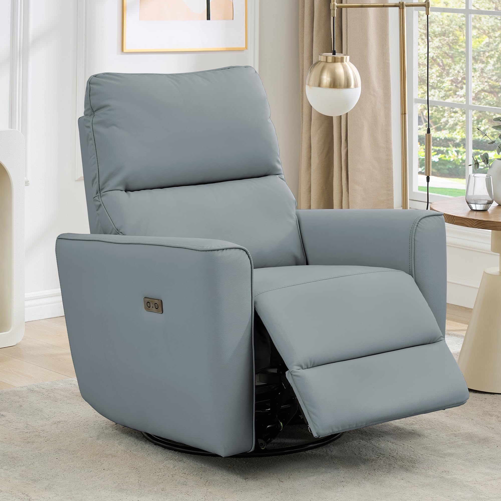 Front. Babevy - Power Recliner Chair, Swivel Nursery Recliner Chair, Faux Leather Upholstered Sofa Chair with Charging Port - Grey.