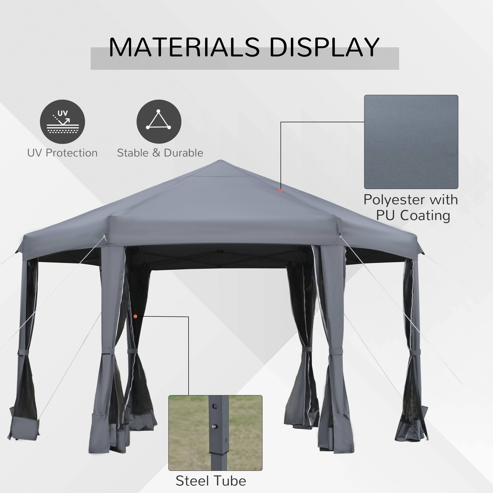 MATERIALS DISPLAY

UV Protection
Stable & Durable
Polyester with PU Coating
Steel Tube