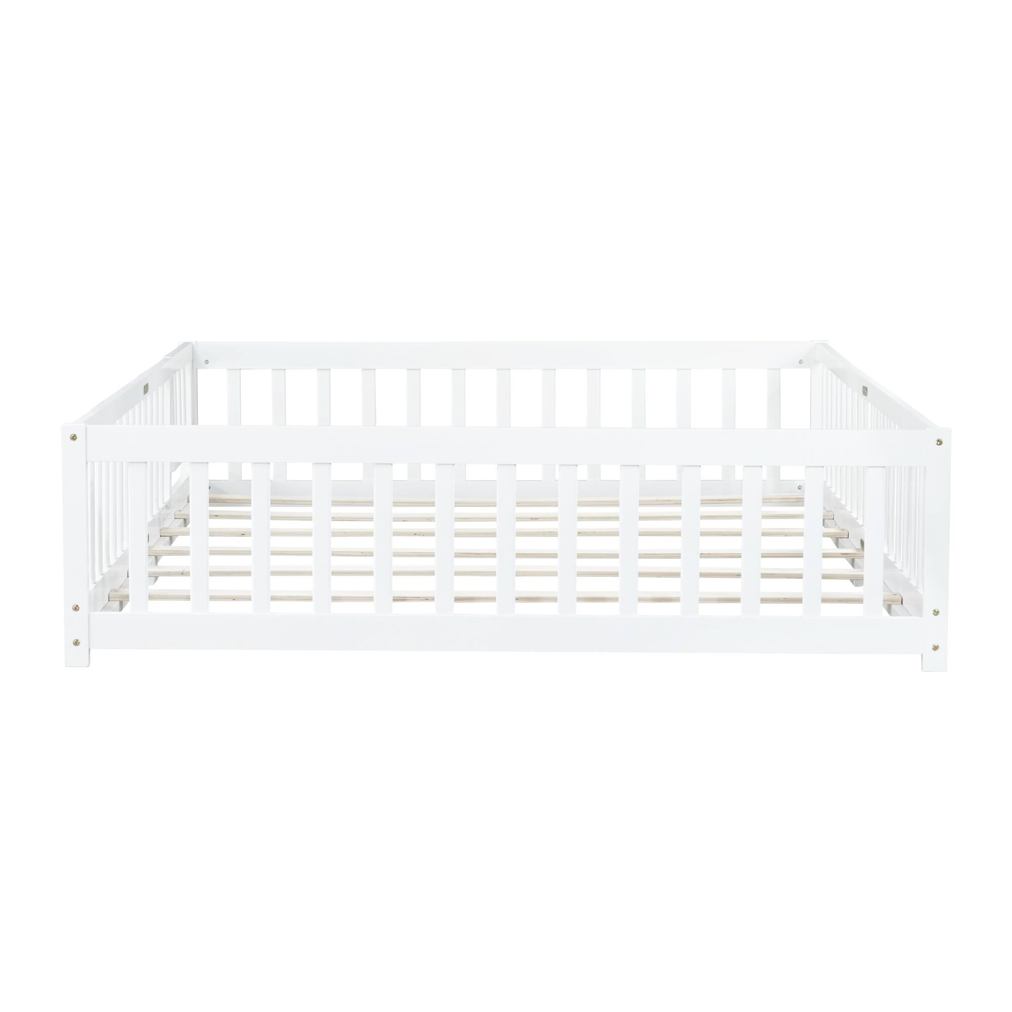 Alt View 8. GOODSILO - Queen Size Low-Profile Platform Bed with Safety Guardrails and Entry Door for Secure Sleeping Space - White.