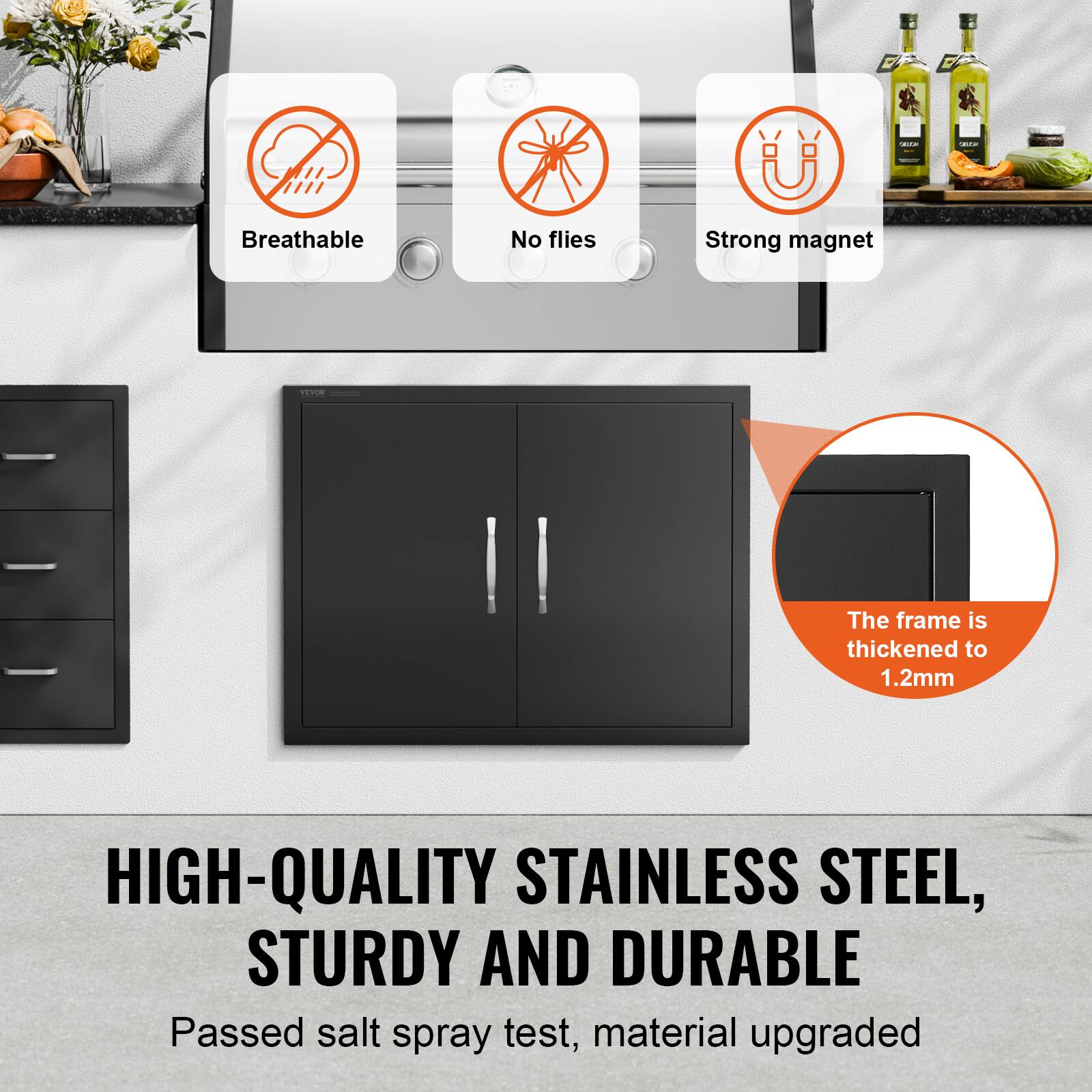 - Breathable
- No flies
- Strong magnet
- The frame is thickened to 1.2mm
- HIGH-QUALITY STAINLESS STEEL, STURDY AND DURABLE
- Passed salt spray test, material upgraded