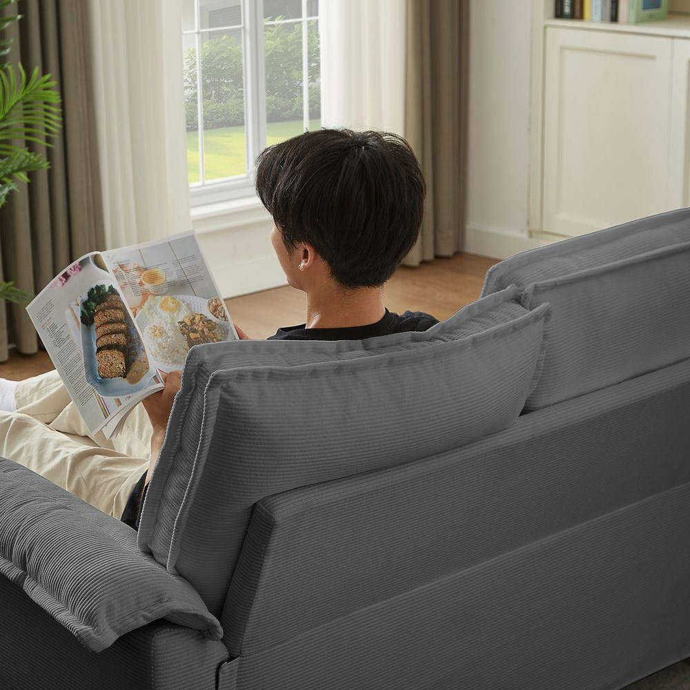 Angle. Resenkos - 120" U-Shaped Sectional Sofa Bed, Corduroy 4-Seater with Storage and Cup Holders, Gray - Gray.