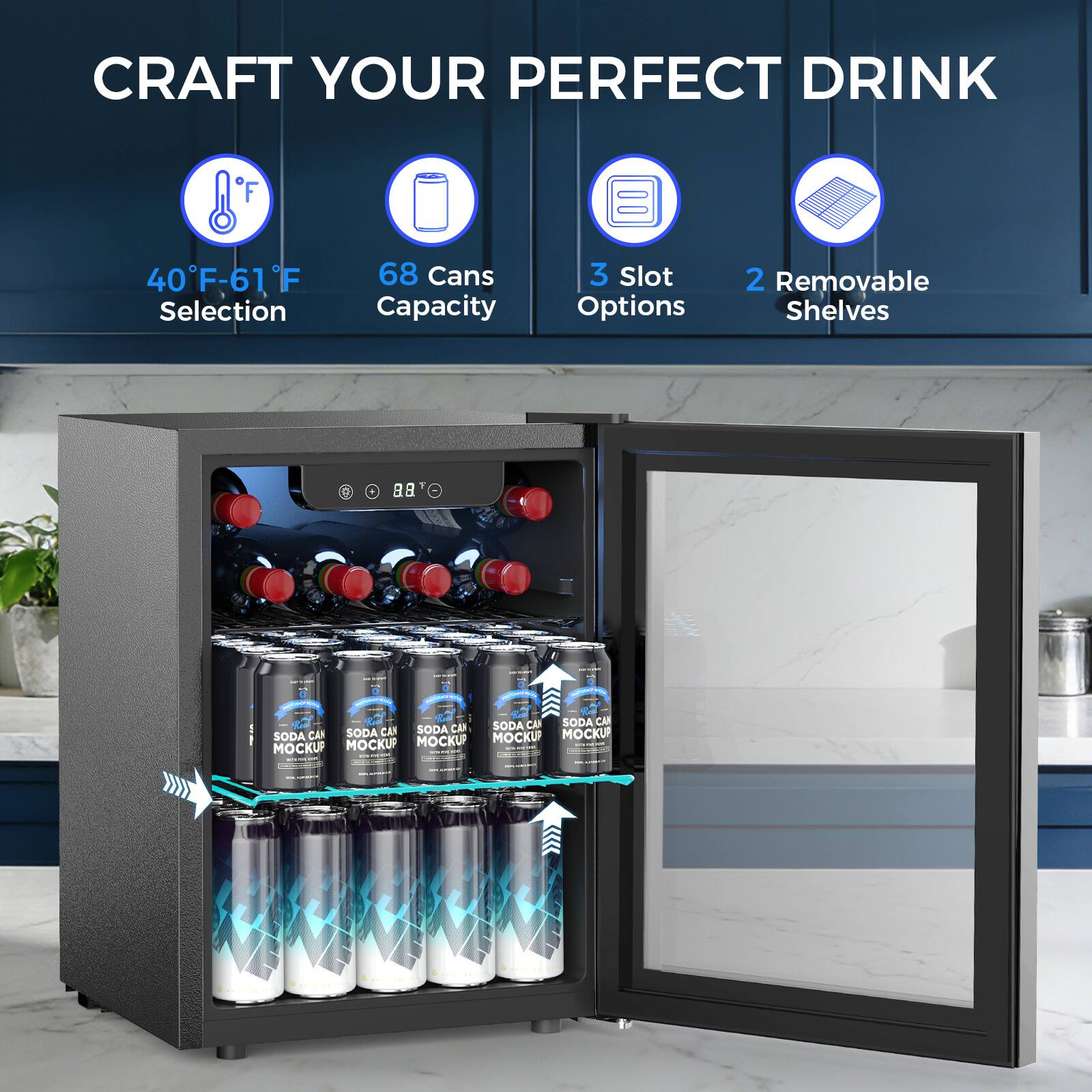 Electactic 16.93 in. Single zone 68 Cans Beverage Cooler Freestanding ...