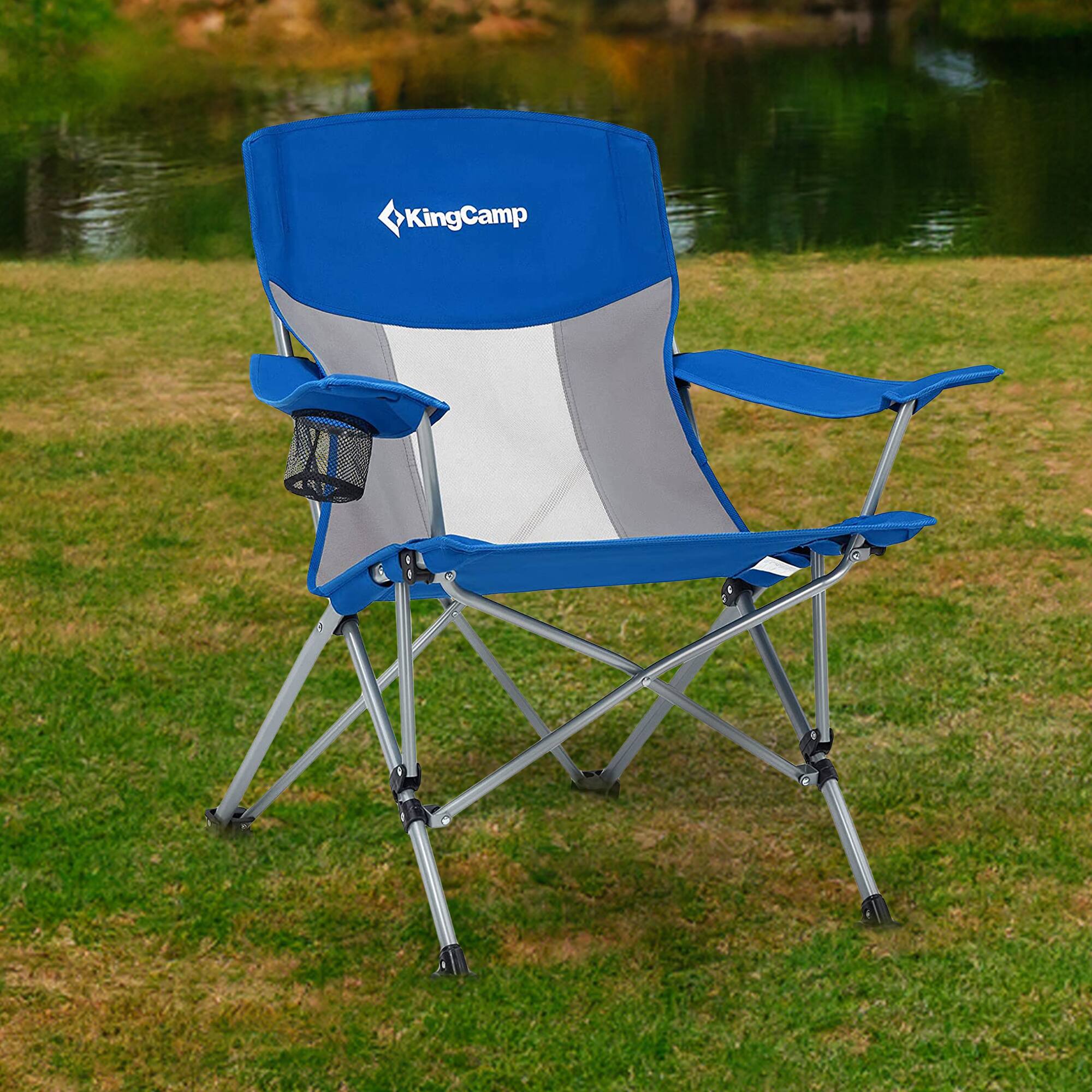 Alt View 1. KingCamp - KingCamp Mesh Oversized Outdoor Camping Lounge Chair with Cupholder, Blue/Grey - Blue/Grey.